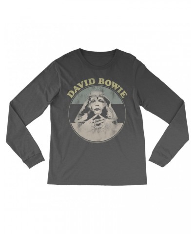 David Bowie Long Sleeve Shirt | Pastel Bowie Sphinx Image Distressed Shirt $12.88 Shirts