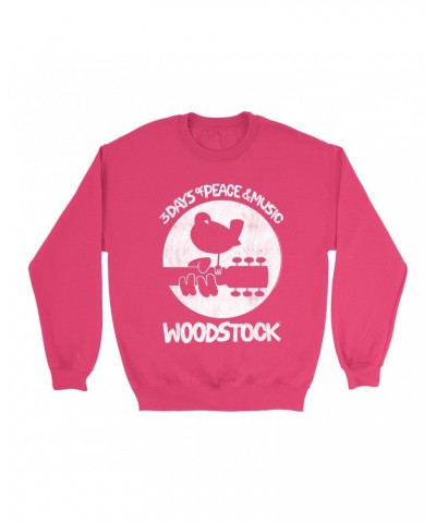 Woodstock Bright Colored Sweatshirt | Bird And Guitar All In White Sweatshirt $13.28 Sweatshirts