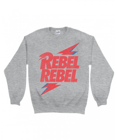 David Bowie Sweatshirt | Rebel Rebel Lightning Bolt Distressed Sweatshirt $11.53 Sweatshirts