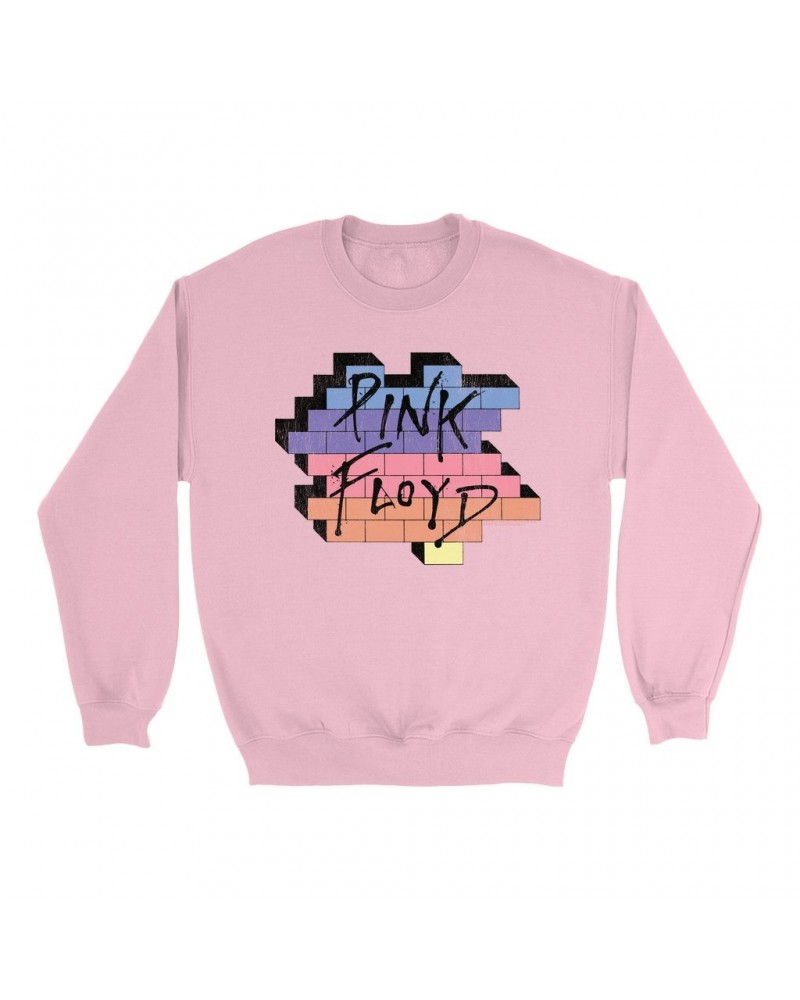 Pink Floyd Bright Colored Sweatshirt | Another Brick In The Wall Rainbow Ombre Image Distressed Sweatshirt $13.28 Sweatshirts