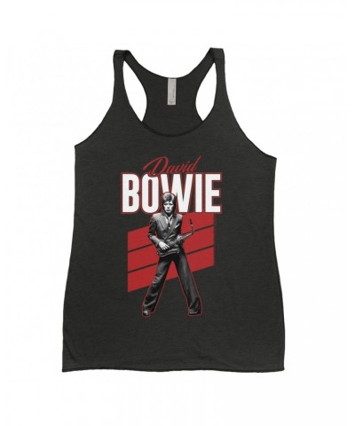 David Bowie Ladies' Tank Top | Red Bowie WIth Sax Contemporary Image Shirt $9.84 Shirts