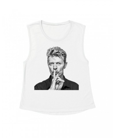 David Bowie Ladies' Muscle Tank Top | Bowie Black And White Photo Shirt $14.50 Shirts