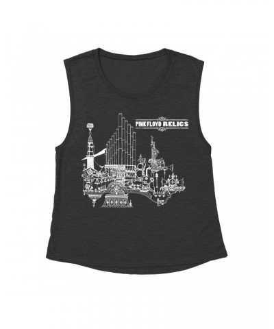 Pink Floyd Ladies' Muscle Tank Top | Relics White Album Design Shirt $12.85 Shirts